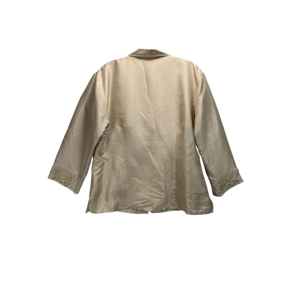 Anne Carson 100% Silk Blouse Vintage Beaded Floral Sheer Embroidery Cream L - Picture 3 of 9